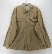 Eddie Bauer Shirt Men XXL Brown Button Up Mesh Lined Fishing Roll Tab Field