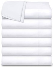 Twin Size Flat Hospital Bed Sheets, Cotton/Poly, 66x104 inch, White, 6-Pack