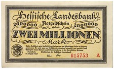 Hessische Landesbank - Darmstadt - BANKNOTE Notgeld - 2 Millionen Mark 1923
