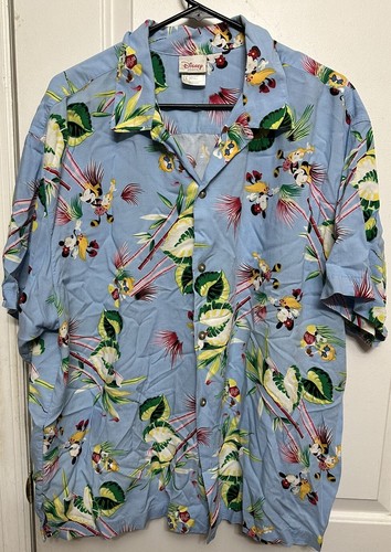 Disney Store Hawaiian ￼Shirt Mickey Minnie Donald Parks Vacation Magic Kingdom.