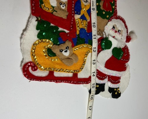 Completed Storybook Christmas Stocking Santa’s Toy Shop Felt Sequin - Picture 3 of 4