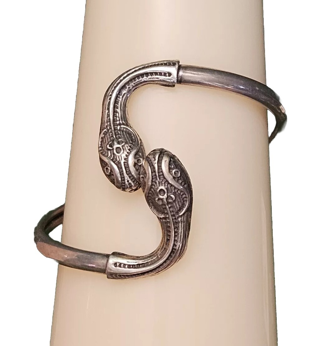 Early 1900s Vintage Mythical Snake Head Bangle Cuff Bracelet