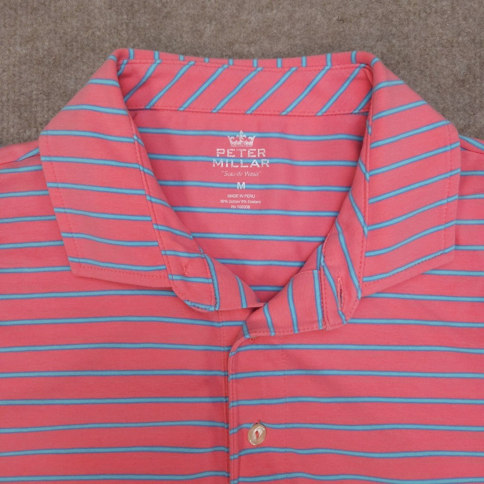 Peter Millar Mens Seaside Wash Polo Golf Shirt Mens Medium Pink Striped