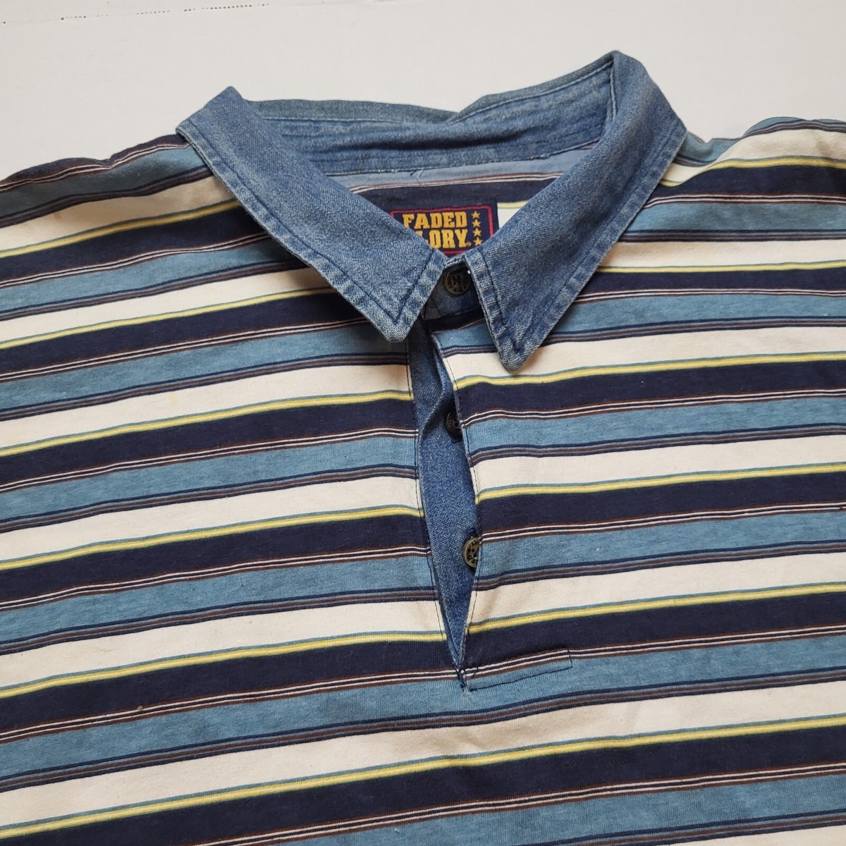 Faded Glory Polo Shirt Mens XL Stripes Blue White Short Sleeve