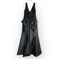 Adrianna Papell Women's Sequin Mikado Gown Black Bow Back Dress Size 6