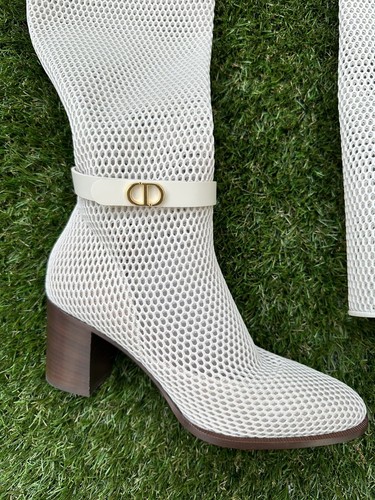 Dior Empreinte Montaigne 70 mm Off White Knee High Pull On Caged Boots 38.5 NEW - Picture 7 of 12