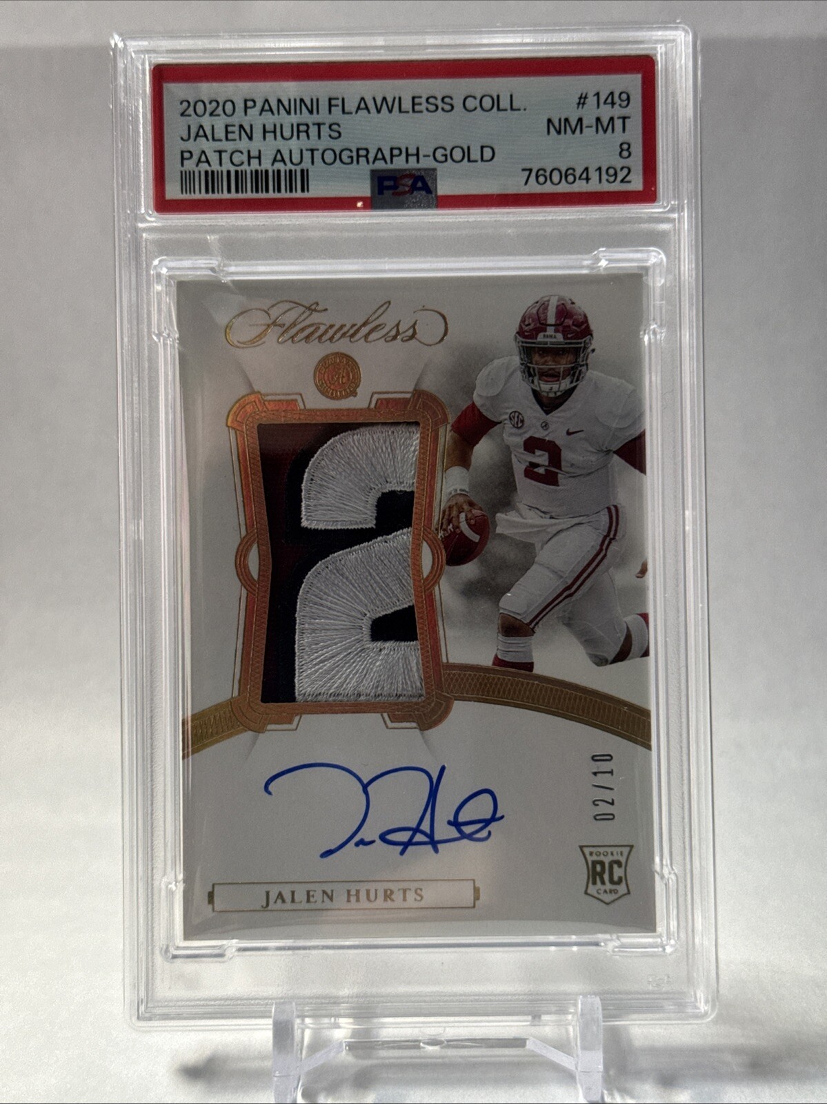 2020 Flawless Collegiate  Patch Auto Gold #149 Jalen Hurts 2/10 Jersey Match