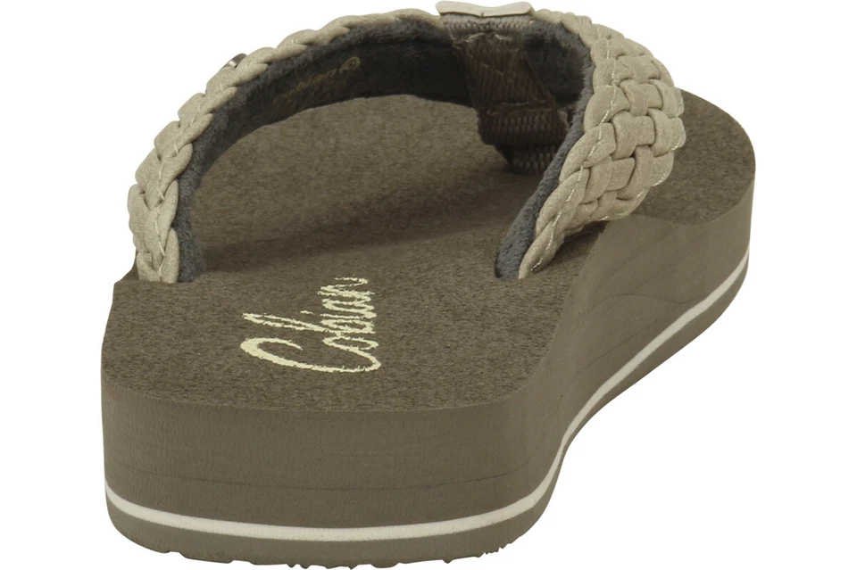 Sandálias sapatos femininos Cobian salto trançado creme flip flop - Imagem 3 de 4