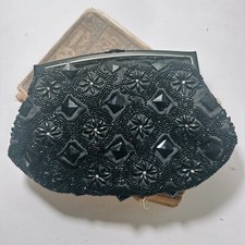 Vintage Black Beaded Clutch Handbag Formal Handbag