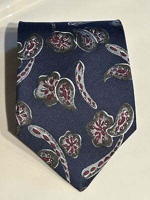 GIVENCHY Necktie VINTAGE Navy Blue Maroon Abstract SILK 4  x 55  ROCKABILLY EVC