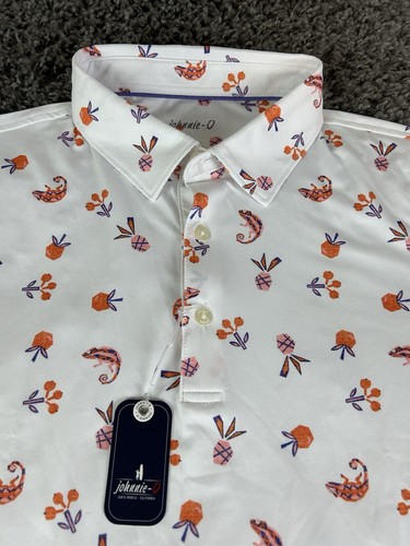 Johnnie-O Flynn Polo Shirt Boys 16 All-Over Surf Pineapple Gekko Performance - Picture 4 of 16