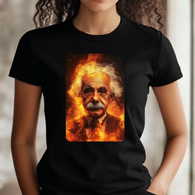 Frauen T-Shirt Albert Einstein in Flammen Motiv Baumwolle Größe S bis 3XL