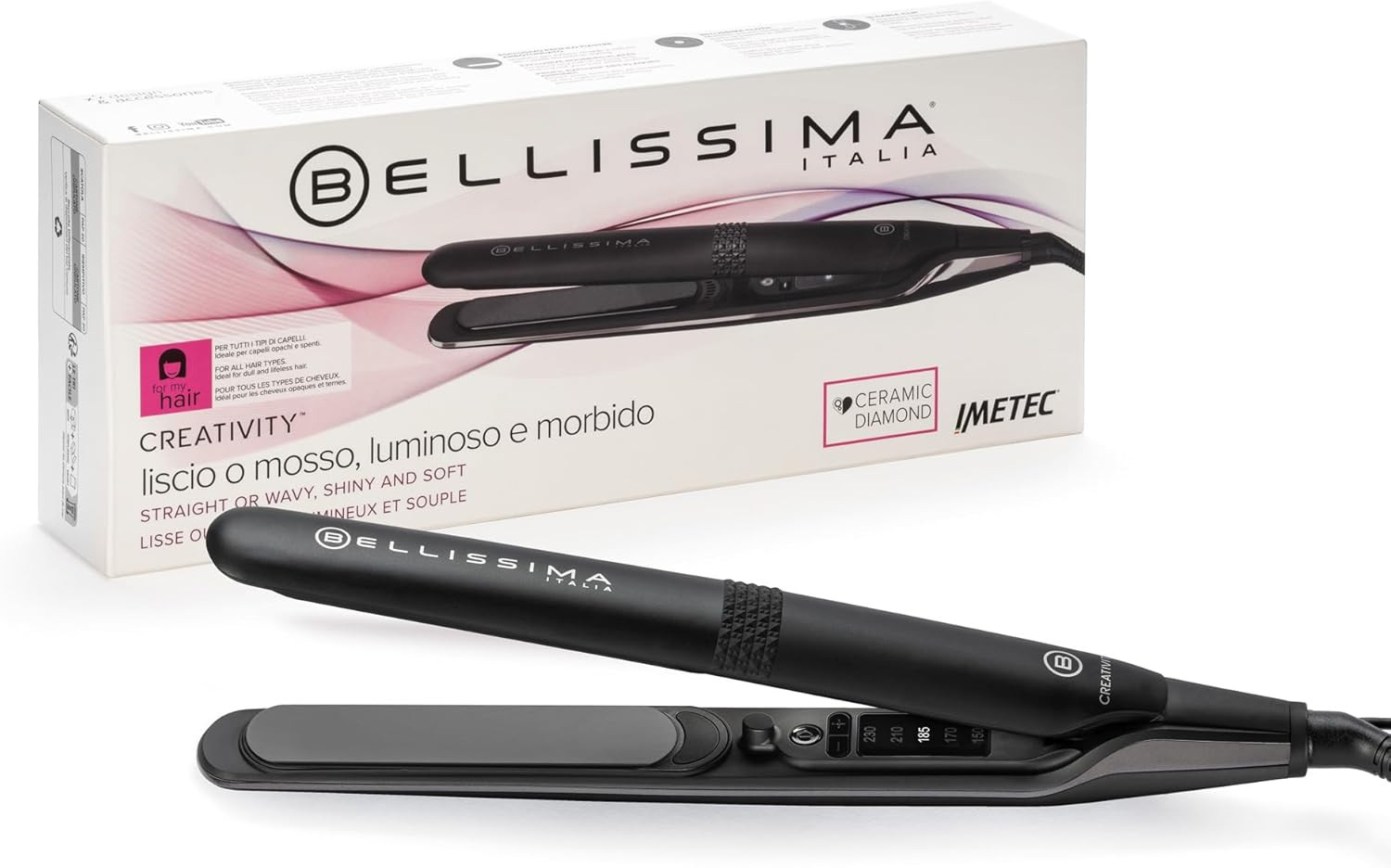 Imetec Creativity, Piastra per Capelli Lisci O Mossi, Rivestimento Ceramica Diam