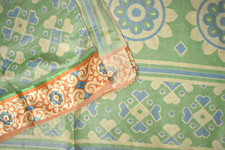 FNC Vintage Sambalpuri Floral Green Sarees Handwoven Blend Silk Sari Fabric 5 YD