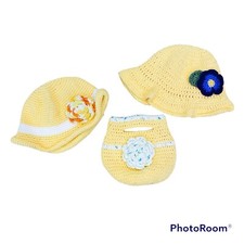 Crochet Hats Purse Floral Baby Toddler Yellow Handmade 6-12