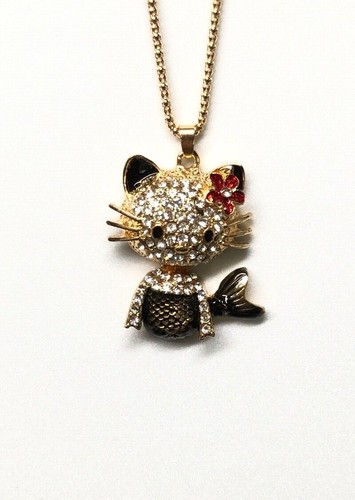 Betsey Johnson Necklace Hello Kitty Gold Black Crystals Enamel Gift Box Bag - 第 12/12 張圖片