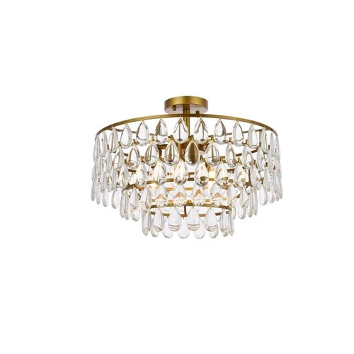 Elegant Lighting Mila 20" Iron and Crystal Flush Mount in Brass - Picture 3 of 8