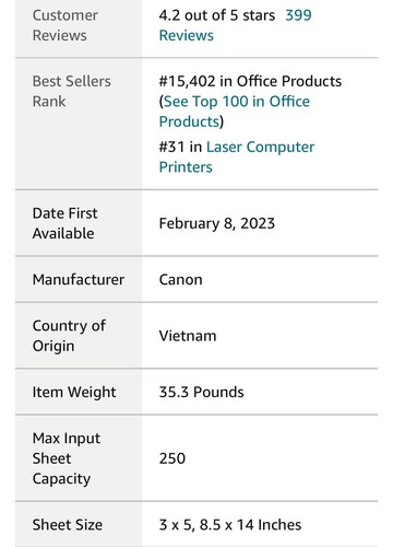 Canon Color imageCLASS LBP632Cdw stampante laser wireless pronta per dispositivi mobili (NO INCHIOSTRO) - Foto 9 di 9
