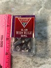 Clear plastic bag containing black Renegade worm weights, size 1/8, in clear jars with white text reading “18 PCS.”