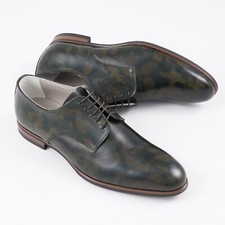 Kiton Dark Green Camo-Printed Leather Lace-Up Derby 9 (Eu 42) Dress Shoes