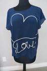 NEW Johnny Was 4 Love & Liberty Embroiderd Silk Navy Love Blouse Tunic Top Tee S