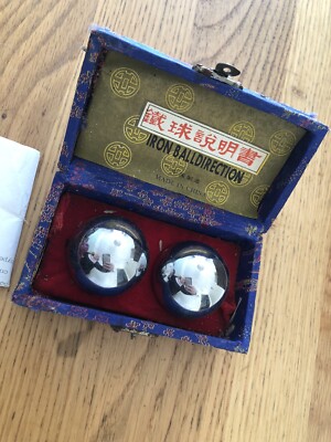 Vintage chinesische Glockenspiel Eisen Kugel Richtung Box & Anleitung Shou Xing