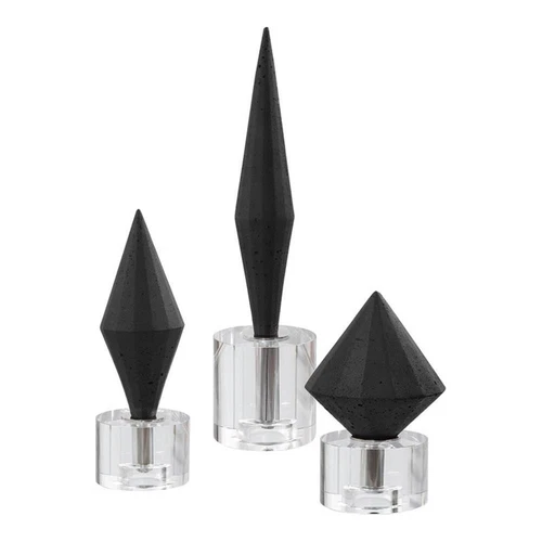 Uttermost Alize Stone and Crystal Sculptures in Elegant Black (Set of 3) - Picture 1 of 5