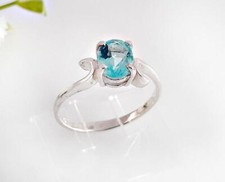 Silber Ring 925 Zirkonia blau oval  Gr.19 mm echt Sterlingsilber Damenring ss20