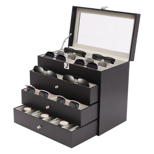 4 Tier Eye Glasses & Watch Case Sunglasses Display Storage Box Holder Organizer  - Afbeelding 1 van 12