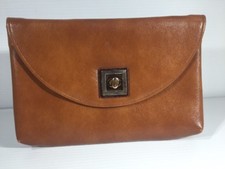 Vintage Leather Clutch Bag Turn Clasp 7x10 Classy, Fall Accessory, Vintage Prop