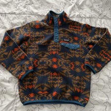 Patagonia Kids Synchilla Snap-T Fleece Pullover Aztec Geometric Brow Orange M 10