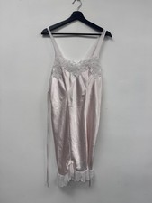 VTG Linea Donatella Chemise Womens Large Pink Satin Lace Beaded Ruffle Lingerie