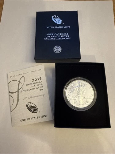 2016-W American Eagle Silver uncirculated Dollar in original Mint box with COA