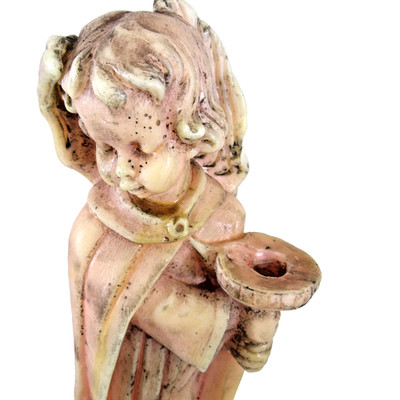 vtg Austrian carved wax Cherub Angel candle holder Christmas 8.5'' pink Koestel