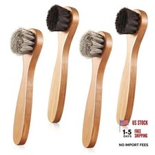 4 Pcs Horsehair Shine Shoes Brush Kit Polish Dauber Applicators Wooden Handle B