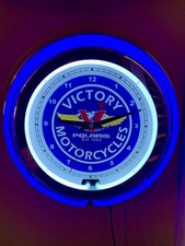 Victory Motorcycles Garage Dealer Man Cave Retro Neon Adverting Clock Sign