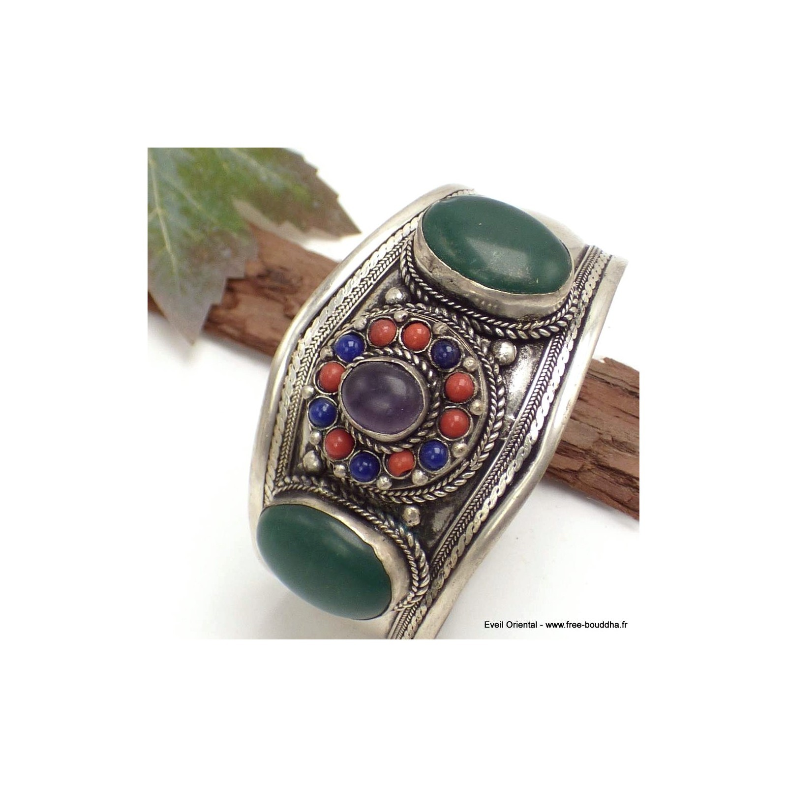 Bracelet tibétain Onyx et pierres fantaisie haut de gamme, modèle ref 52B