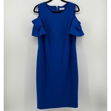 Calvin Klein Royal Blue Cold Shoulder Sheath Midi Dress Wedding Party Event Date