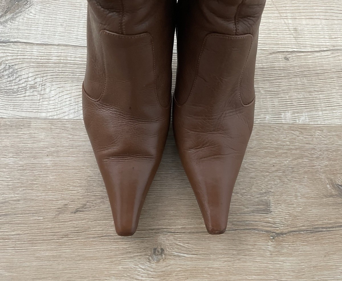 SERGIO ROSSI BROWN POINTED TOE TALL ZIPPER BOOTS 36.5 36 1/2 SERGIO ROSSI BROWN POINTED TOE TALL ZIPPER BOOTS 36.5 36 1/2