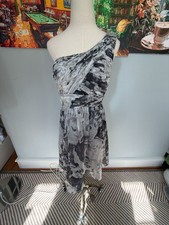NWT Oleg Cassini One Shoulder Gray Embellished Cocktail Dress size 6