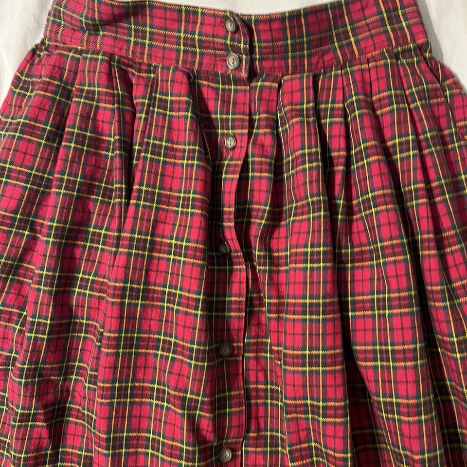 De Colección Karen Scott Falda MED Rojo Tartán Franela Cuadros Botón Vacaciones Festivo Acogedor Foto 3 de 4