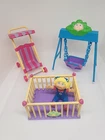 Vintage 80s Cabbage Patch Kid Mini 2” Doll w/Stroller Swing Crib Nursery Lot 4pc