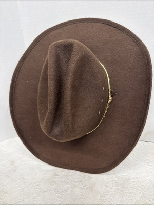 #ad Western Express Inc. Cowboy Hat Faux Felt Sz. 55 6 7 8 Brown w Gold Trim $19.99