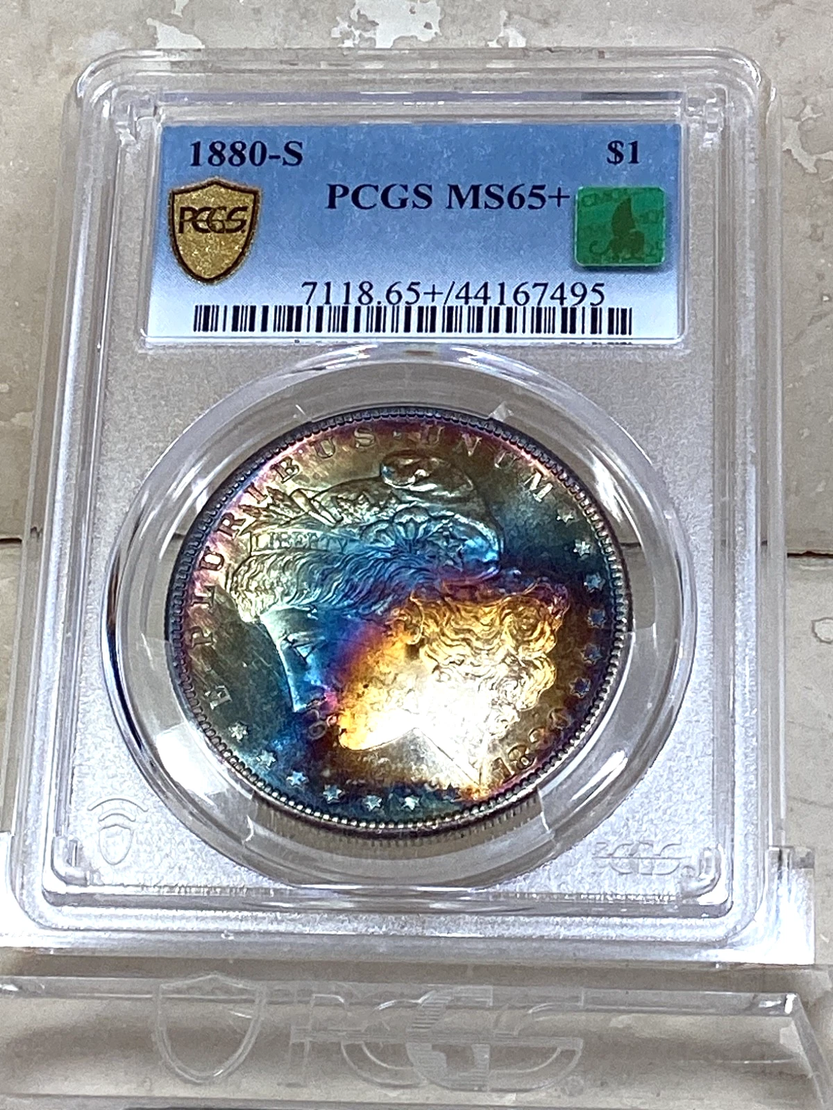 1880 s morgan silver dollar PCGS MS65+ rainbow toned ELECTRIC BLUE VIOLET VIDEO