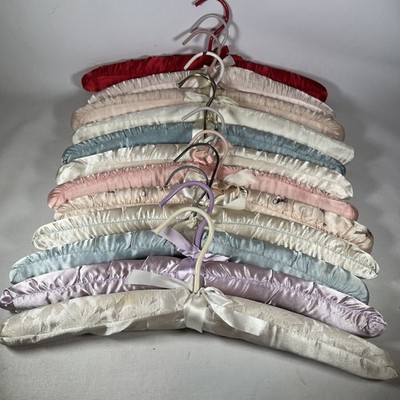 VTG Padded Satin Boudoir Lingerie Clothes Hangers Assorted Colors Lot of 12