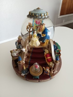 Vintage Disney Beauty And The Beast Enchanted Love 8  Snow Globe Music Lights Up