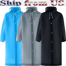 Men Black Waterproof Long Raincoat Rain Coat Hooded Trench Jacket Outdoor Hiking
