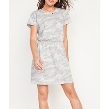 Old Navy Gray Camo T Shirt Dress Elastic Waist Casual Athleisure Mini Large