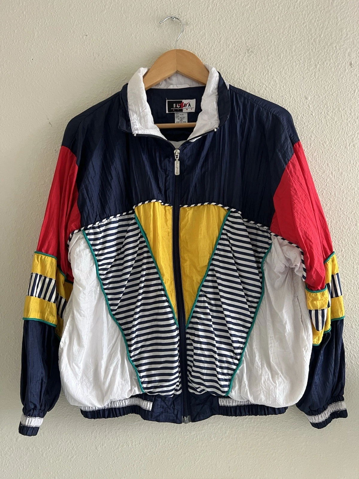 Fuzda Sport Vintage Windbreaker Jogging Running Multicolor Jacket Medium Retro