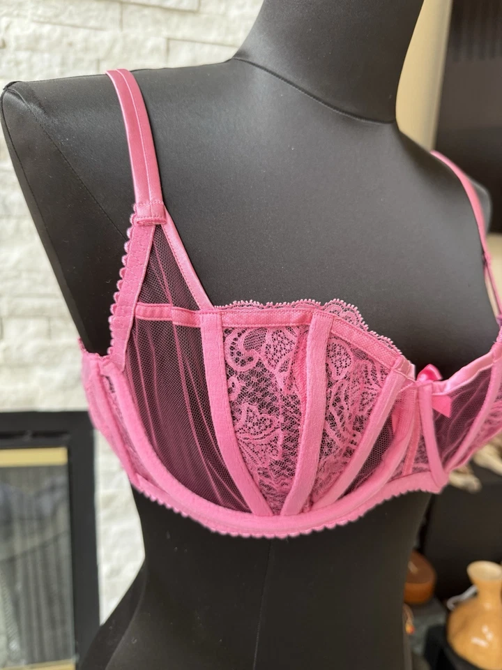NUEVO CON ETIQUETAS CONJUNTO AGENTE PROVOCATEUR: SUJETADOR ROZLYN BALCONETTE 36D TANGA TALLA 4, TIRANTES ROSA Foto 4 de 4